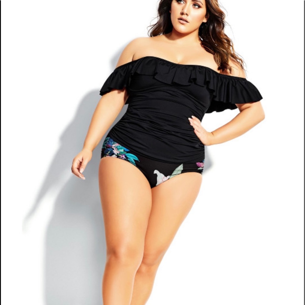 City Chick black ruffle tankini  top